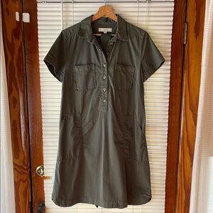 LOFT Olive Short-Sleeve Utility Shirt Dress